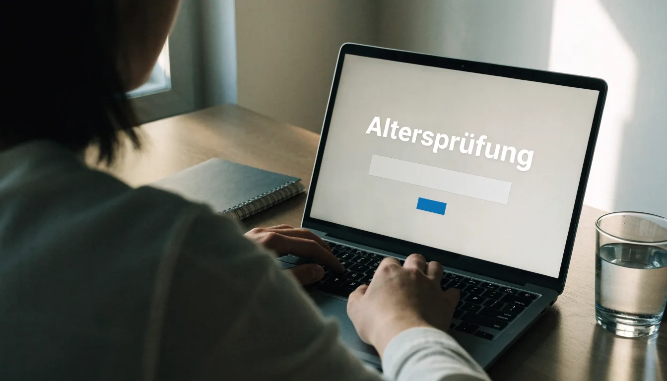 Eine Waage aus Messing steht auf einem polierten Schreibtisch vor einem Fenster mit Blick auf Dächer und sanfte Hügel.