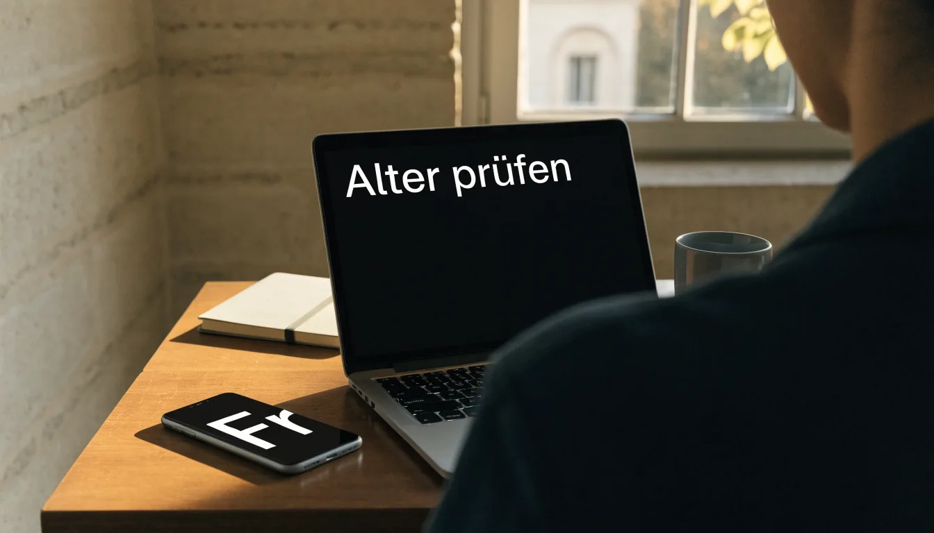 Eine Holzbank steht vor einem Verwaltungsgebäude aus Stein mit hohen Fenstern, Herbstlaub liegt auf dem Boden.