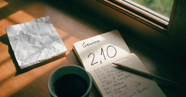 Ein Taschenrechner und ein Bleistift liegen auf kariertem Papier neben einer Tasse Kaffee, ein Fensterplatz mit Tageslicht.